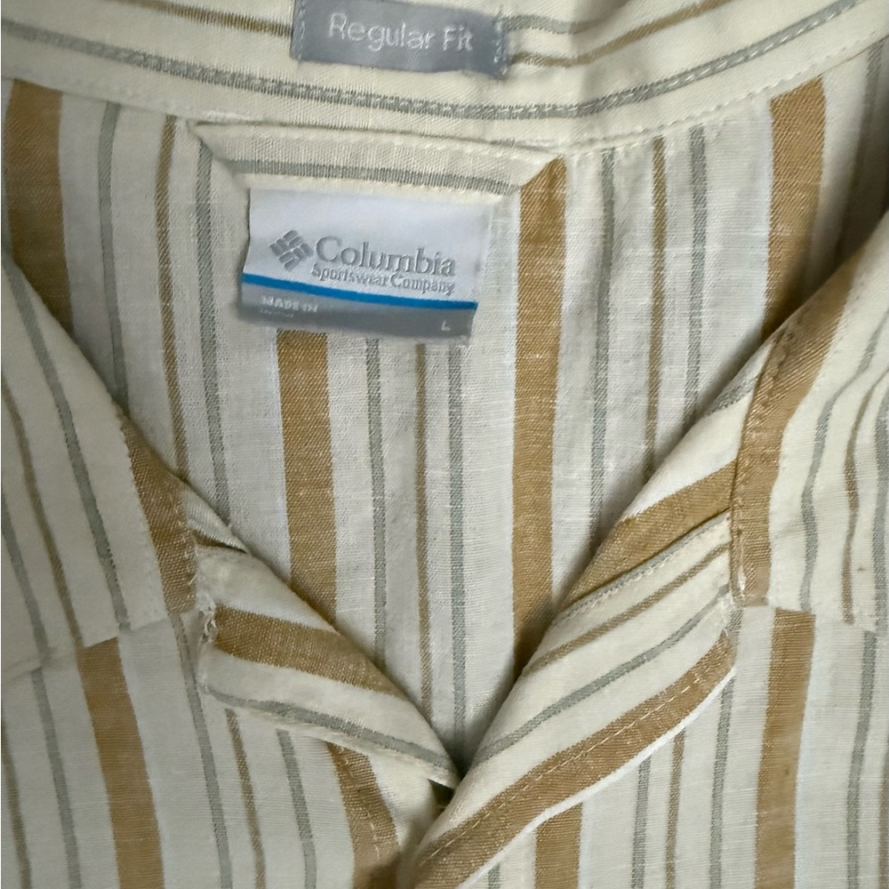 Columbia Tan and Brown Striped Men's Shirt - Picture 3 of 4